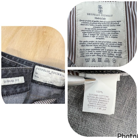 Brunello Cucinelli Jeans Mens 34x31 Leisure Fit Tapered Leg Selvedge Denim Gray - Picture 10 of 15